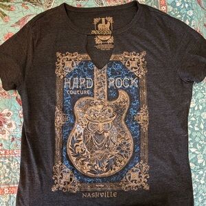 Hard Rock Cafe Ash Gray & Blue Graphic Tee with Gold Accents - Nashville